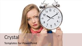  Presentation with student - Beautiful PPT theme featuring woman student missing deadlines isolated on white backdrop and a coral colored foreground