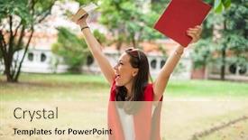  Presentation with happiness - Slide deck with woman-student-raising-her-hand background and a lemonade colored foreground