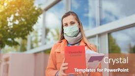  Presentation with university building - Audience pleasing slide deck consisting of woman-student-wearing-mask backdrop and a coral colored foreground