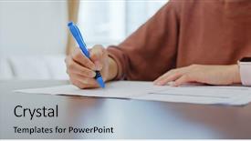  Presentation with bible study for teens - Slide deck with woman study at home background and a light blue colored foreground