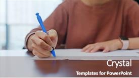  Presentation with study - Beautiful slide set featuring woman study at home backdrop and a tawny brown colored foreground