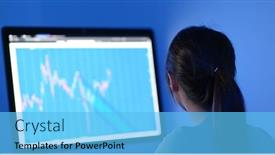  Presentation with market data - Beautiful PPT theme featuring woman-study-on-stock-market backdrop and a light blue colored foreground