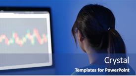  Presentation with stock market - PPT theme enhanced with woman-study-on-the-stock background and a ocean colored foreground