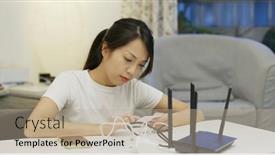  Presentation with study - Slide set consisting of woman-study-to-connect background and a mint green colored foreground