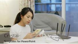  Presentation with study - Presentation theme featuring woman-study-to-connect background and a mint green colored foreground