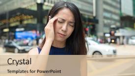  Presentation with headache - Audience pleasing presentation theme consisting of dizzy eye ache young girl - woman suffer from headache backdrop and a lemonade colored foreground
