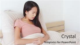  Presentation with stomach - Colorful presentation theme enhanced with woman suffer from stomach pain backdrop and a soft green colored foreground