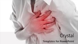  Presentation with heart attack - PPT layouts having woman suffering from chest pain background and a light gray colored foreground