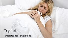  Presentation with cold coffee - Slides featuring woman suffering from cold having coffee in bed background and a white colored foreground