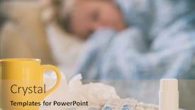  Presentation with medicines - PPT layouts with woman-suffering-from-coronavirus-flu background and a coral colored foreground