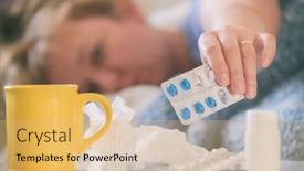  Presentation with medicines - Audience pleasing presentation theme consisting of woman-suffering-from-coronavirus-flu backdrop and a yellow colored foreground