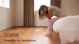  Presentation with woman crying - Presentation enhanced with woman suffering from depression sitting background and a coral colored foreground