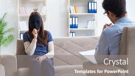  Presentation with violence woman - PPT theme having woman-suffering-from-home-violence background and a gray colored foreground