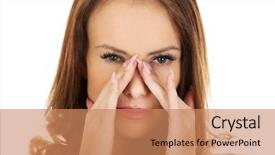  Presentation with pain - Audience pleasing slide set consisting of woman suffering from sinus pressure backdrop and a coral colored foreground