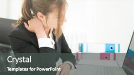  Presentation with pain - PPT theme with posture - woman suffering neck pain background and a dark gray colored foreground