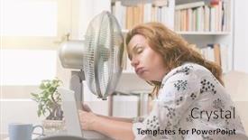  Presentation with heat - Amazing presentation theme having woman-suffers-from-heat backdrop and a mint green colored foreground