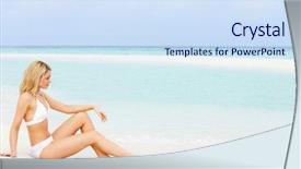  Presentation with holiday - Audience pleasing theme consisting of woman sunbathing on beautiful beach backdrop and a  colored foreground