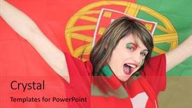  Presentation with supporting - PPT layouts enhanced with portugual - woman supporting the portuguese football background and a red colored foreground