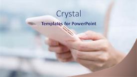  Presentation with internet surfing - Theme consisting of woman-surfing-internet-on-mobile background and a sky blue colored foreground