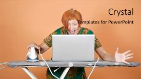  Presentation with internet surfing - Colorful slides enhanced with woman surfing the internet on her laptop and iron with delight backdrop and a coral colored foreground