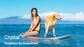  Presentation with golden woman - Slide set with woman surfing with her dog background and a  colored foreground