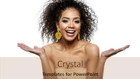  Presentation with african beauty - Amazing slide deck having woman surprise showing presenting product backdrop and a coral colored foreground