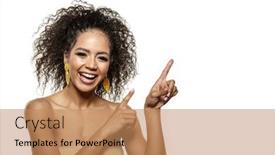  Presentation with beauty product - PPT theme consisting of woman surprise showing presenting product background and a coral colored foreground