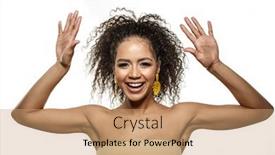  Presentation with beauty product - Beautiful PPT layouts featuring woman surprise showing presenting product backdrop and a coral colored foreground