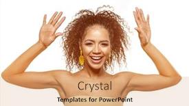  Presentation with beauty product - Slide deck featuring woman-surprise-showing-presenting-product background and a coral colored foreground