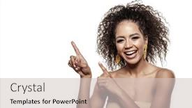  Presentation with african beauty - Cool new slide deck with woman-surprise-showing-presenting-product backdrop and a soft green colored foreground