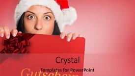  Presentation with camera - Slides having woman surprised at the camera against red vignette background and a coral colored foreground