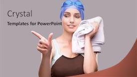  Presentation with swimmer - PPT theme enhanced with woman swimmer against grey background background and a light gray colored foreground