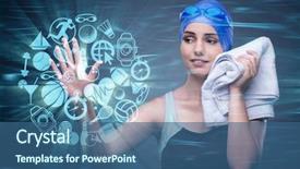  Presentation with water woman swimming underwater - Amazing theme having woman swimmer in sports concept backdrop and a  colored foreground