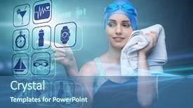  Presentation with swimmer - Beautiful slides featuring woman swimmer in sports concept backdrop and a ocean colored foreground