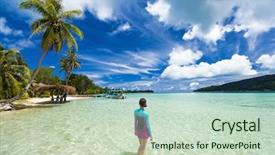  Presentation with paradise island - Slides featuring woman swimming in french polynesia background and a soft green colored foreground