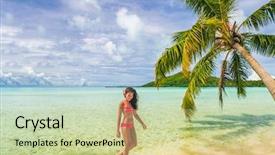  Presentation with turquoise beach - Slide deck consisting of woman swimming in paradise getaway background and a mint green colored foreground