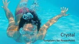  Presentation with swimming pool - Presentation theme featuring woman swimming underwater in pool background and a teal colored foreground