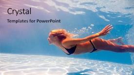  Presentation with water woman swimming underwater - PPT theme having woman swimming underwater background and a light blue colored foreground