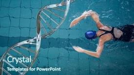  Presentation with water woman swimming underwater - Beautiful PPT theme featuring woman swimming with dna backdrop and a ocean colored foreground