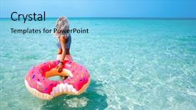  Presentation with swimming - Beautiful theme featuring woman swimming with inflatable donut backdrop and a light blue colored foreground