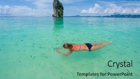  Presentation with thailand - Audience pleasing slide set consisting of woman swimming with snorkel andaman sea thailand backdrop and a seafoam green colored foreground