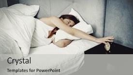  Presentation with switches - Presentation having woman switches off alarm clock background and a  colored foreground