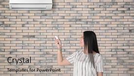  Presentation with conditioner - Beautiful slide set featuring woman switching on air conditioner backdrop and a light gray colored foreground