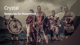  Presentation with vikings - Presentation theme enhanced with attack culture - group of armed vikings standing background and a gray colored foreground