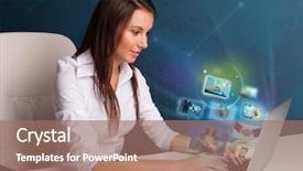  Presentation with gallery - Audience pleasing PPT theme consisting of woman symbol - beautiful young girl sitting backdrop and a  colored foreground