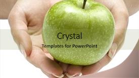  Presentation with fresh water splash green apple isolated white - Theme featuring woman symbol - hand with apple isolated background and a gold colored foreground