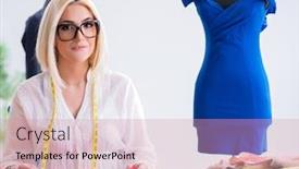  Presentation with designs - Audience pleasing slide set consisting of woman-tailor-working-on-new backdrop and a coral colored foreground