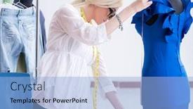  Presentation with designs - Presentation with woman-tailor-working-on-new background and a light blue colored foreground