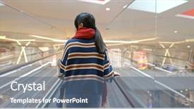  Presentation with take - Slide deck enhanced with woman take escalator in shopping background and a ocean colored foreground