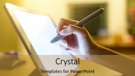  Presentation with take - Theme enhanced with woman take note on tablet background and a gold colored foreground